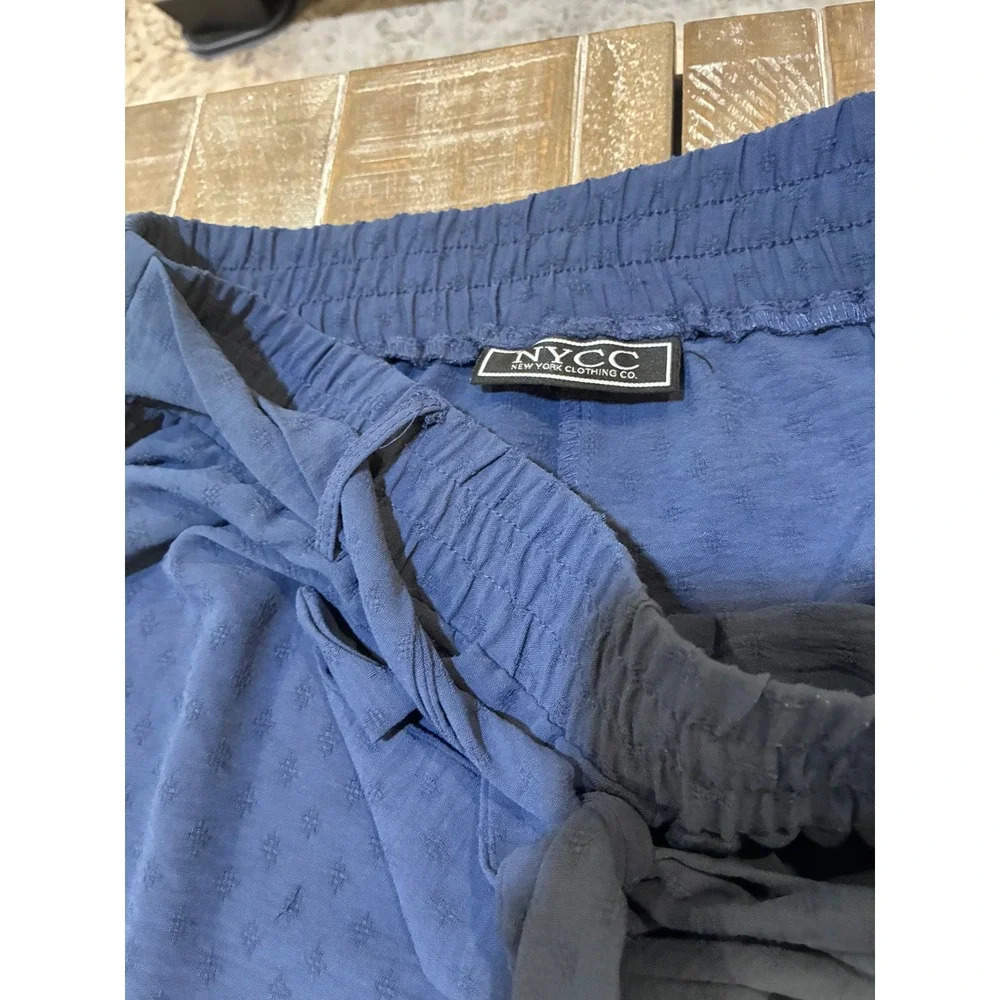 NYCC New York Clothing Co Blue Textured Wide Leg Pants Tie Waist Large‎